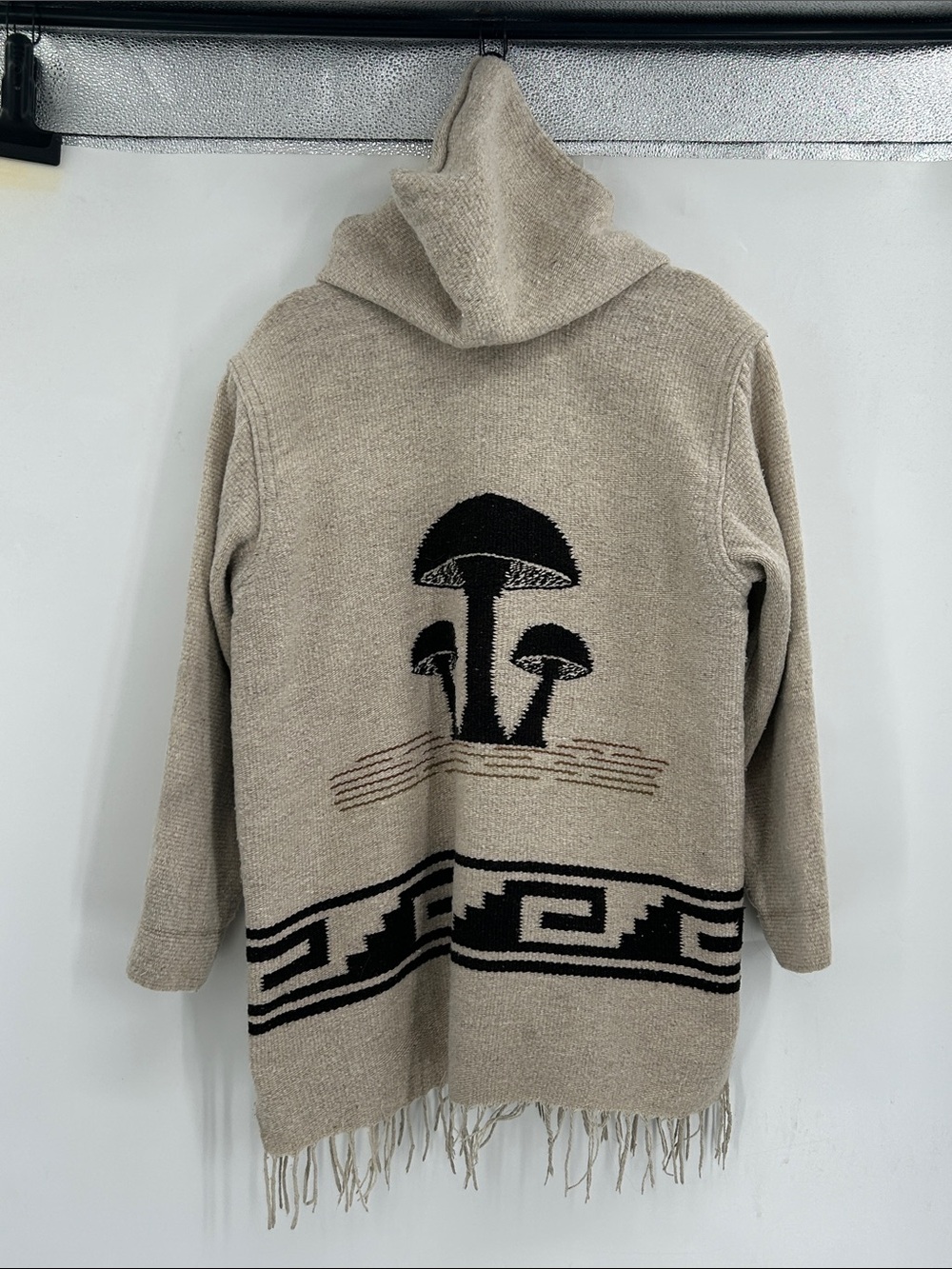 Vintage Cape Poncho Aztec Mushroom Hooded
